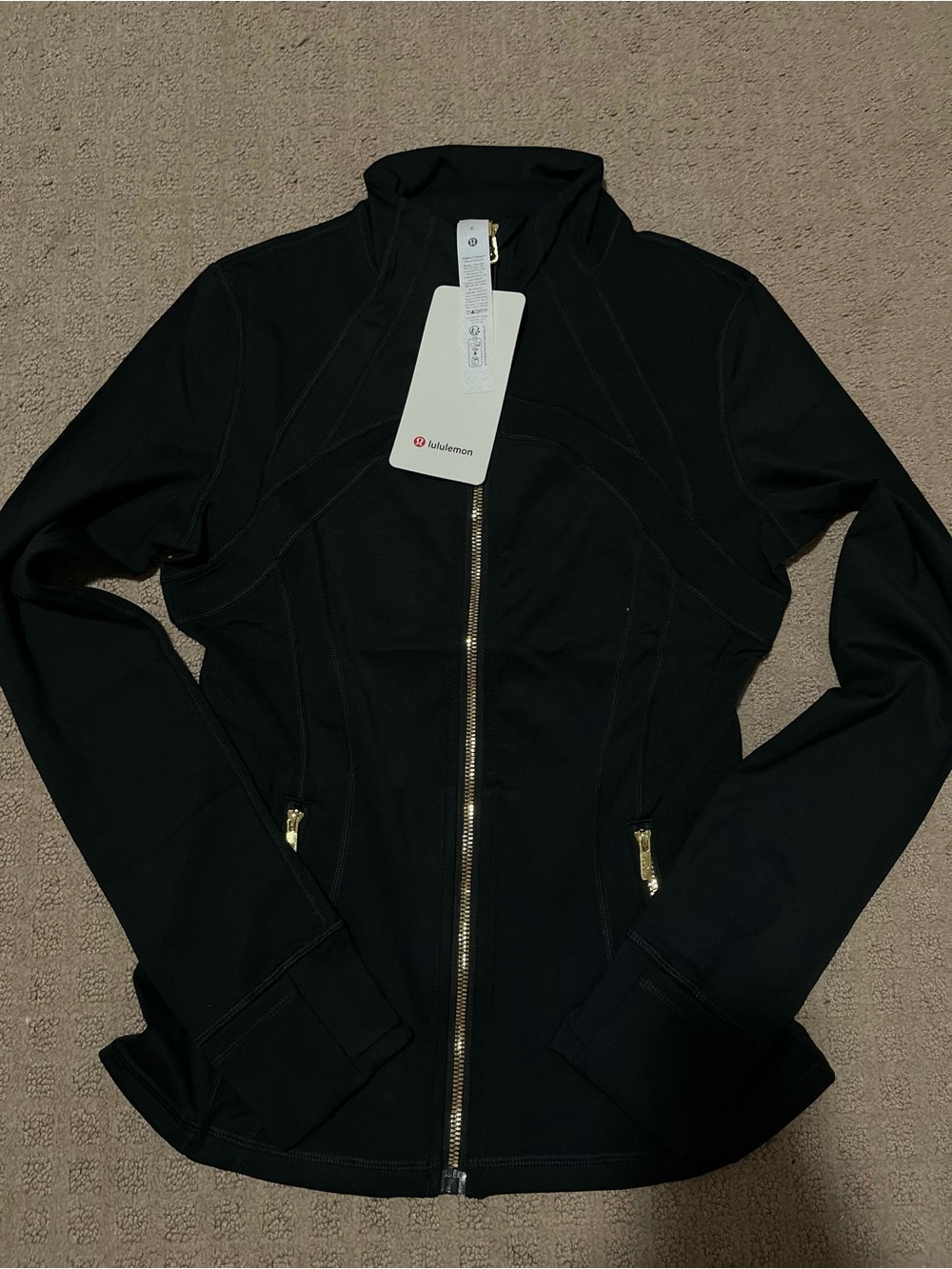 lululemon athletica Black Zip Front Performance Jacket with Gold Accents